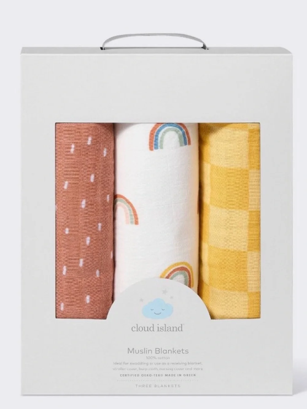 Muslin Swaddle Baby Blanket Set - Rainbow - Cloud Island Cotton 47”x47”